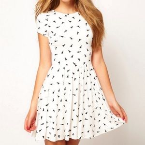 ASOS white duck print skater dress SIZE US 6/UK 10